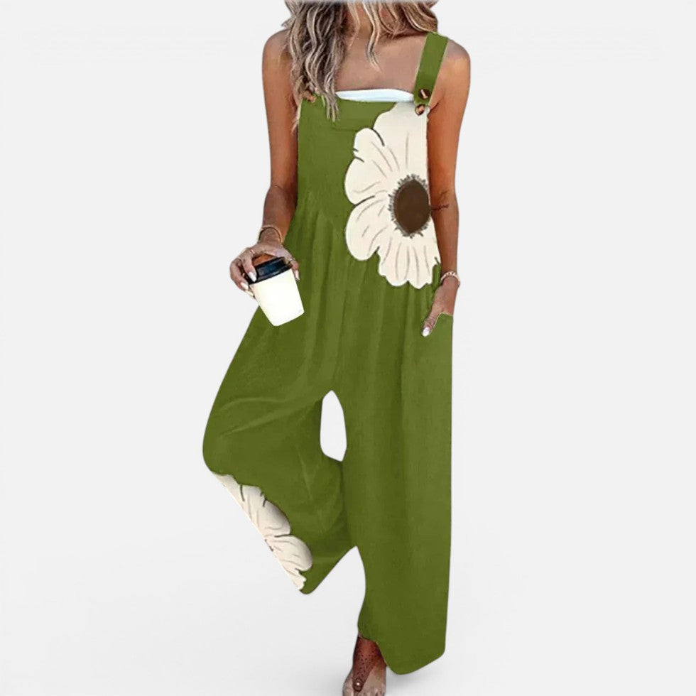 Women's dungaree with floral print and wide leg
