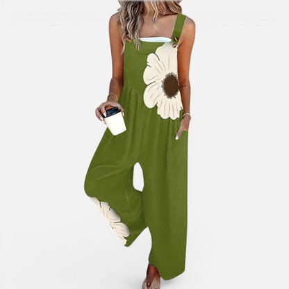 Women's dungaree with floral print and wide leg