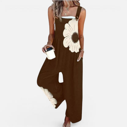 Women's dungaree with floral print and wide leg