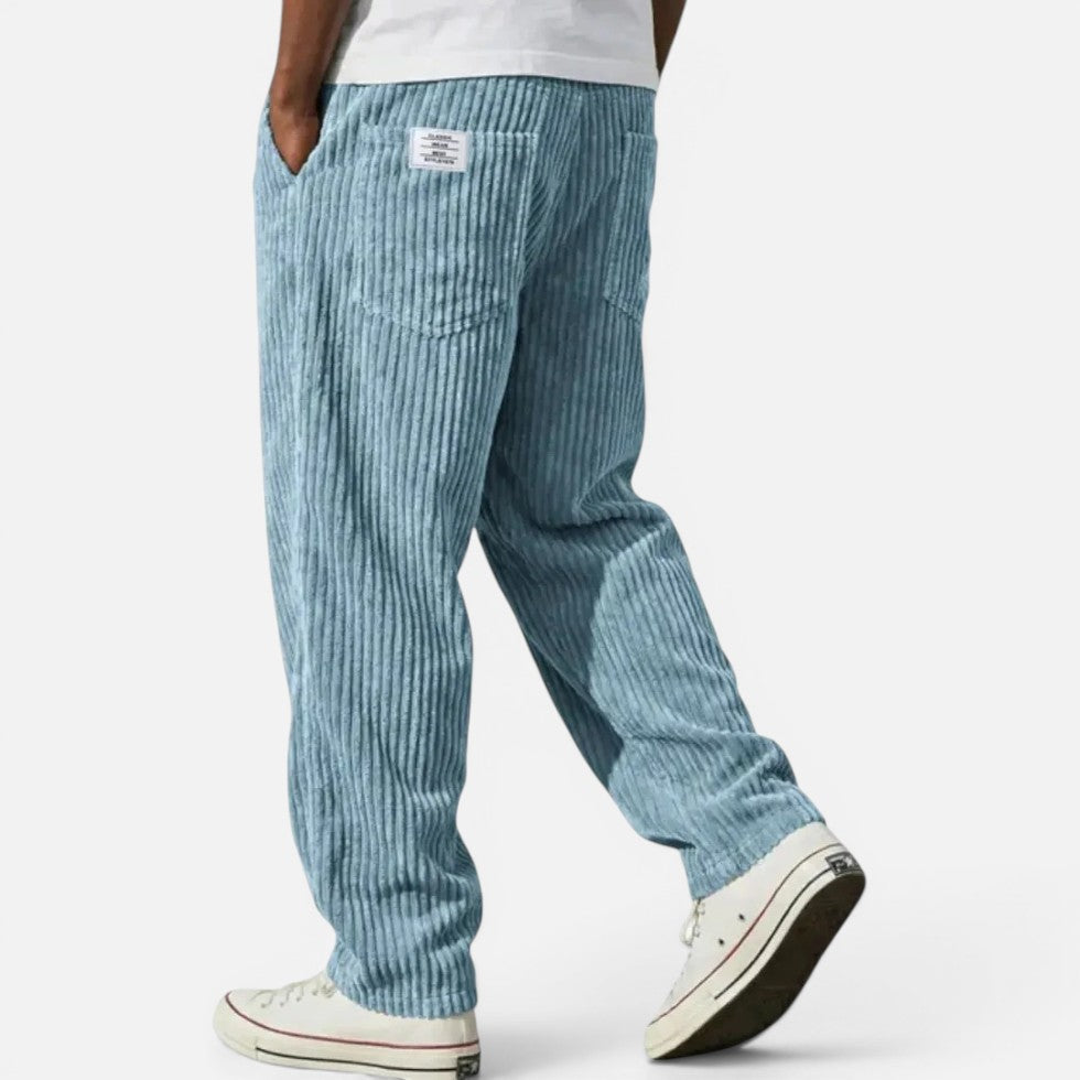 Men's corduroy trousers with a wide cut and elastic waistband