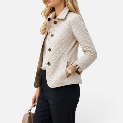Women's quilted jacket with button placket and stand-up collar