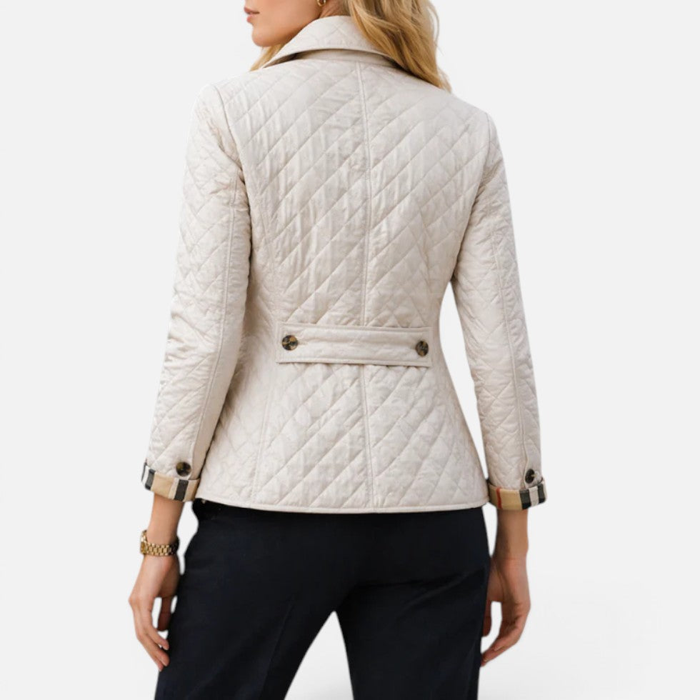 Women's quilted jacket with button placket and stand-up collar