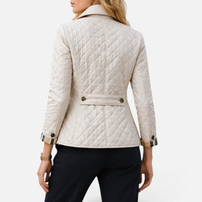 Women's quilted jacket with button placket and stand-up collar