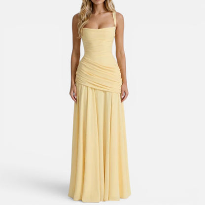 Maxi dress with shoulder straps, ruching, figure-hugging, sleeveless