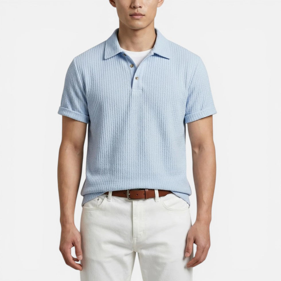 Men's short-sleeved polo shirt in textured fabric