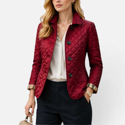 Women's quilted jacket with button placket and stand-up collar