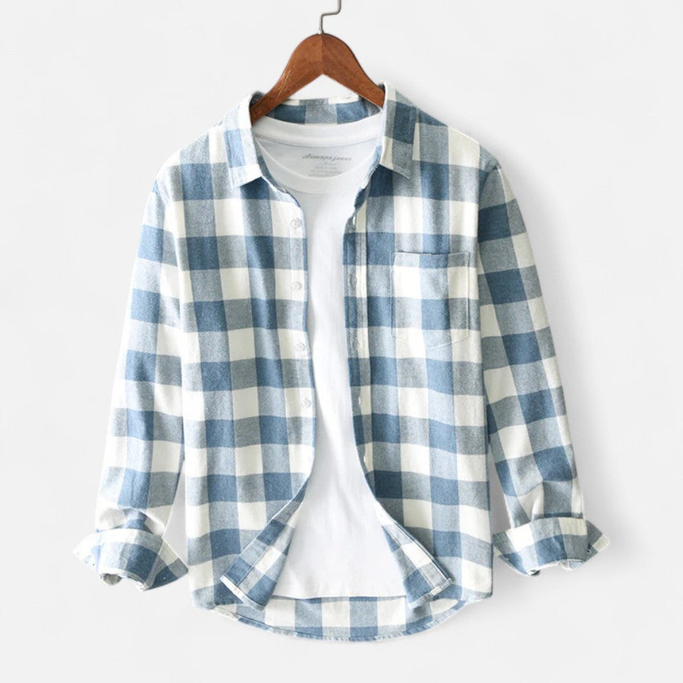 Checked flannel long-sleeved shirt