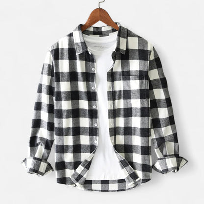Checked flannel long-sleeved shirt