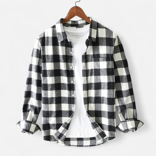 Checked flannel long-sleeved shirt