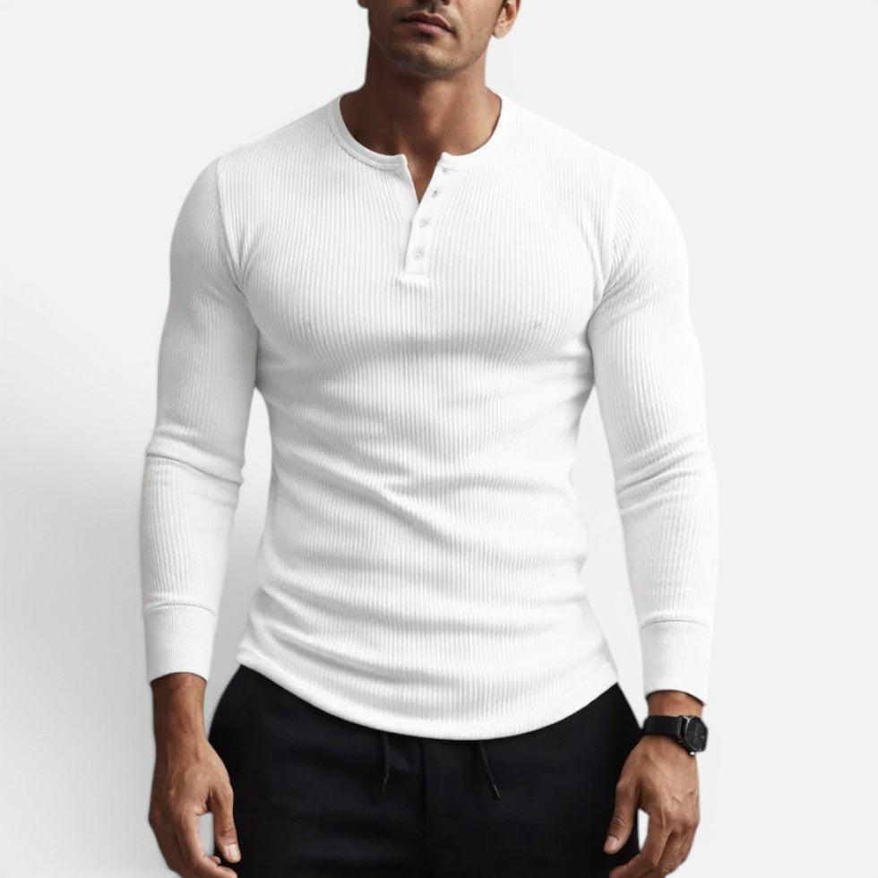 Slim fit ribbed long-sleeved shirt with button placket
