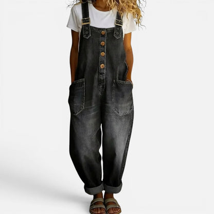 Women's wide-cut denim jumpsuit with pockets