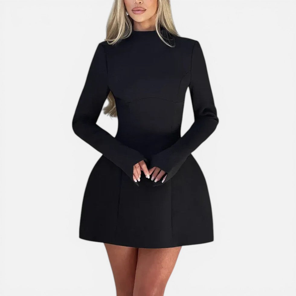 Mini dress with long sleeves and open back