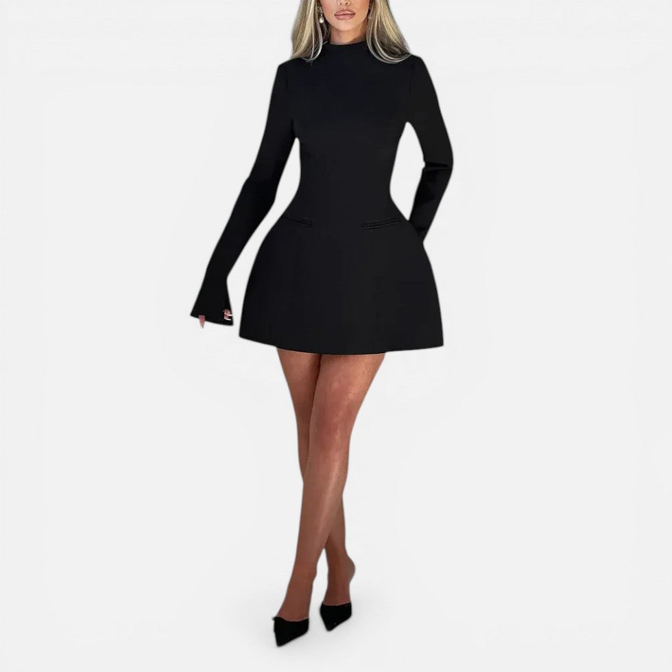 Mini dress with long sleeves and open back