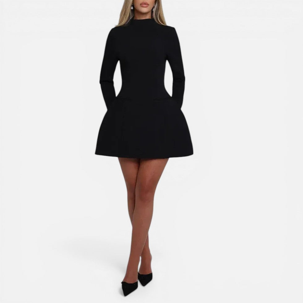 Mini dress with long sleeves and open back