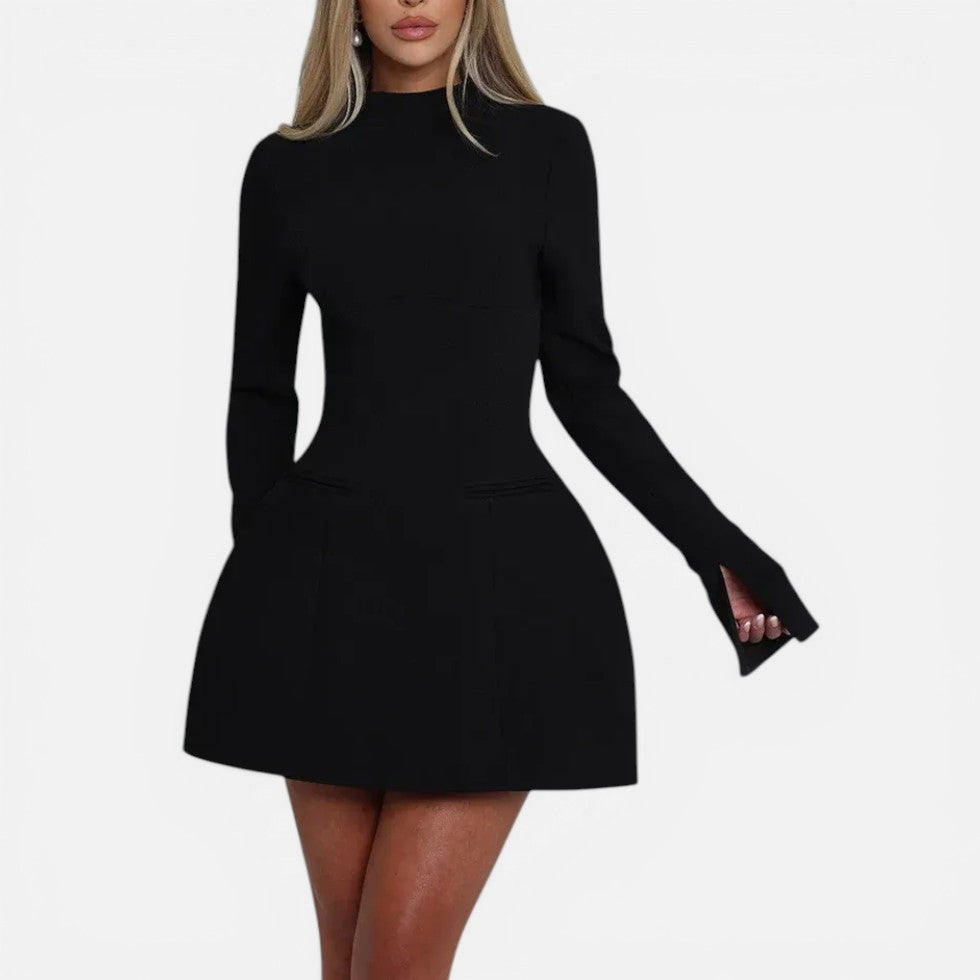 Mini dress with long sleeves and open back
