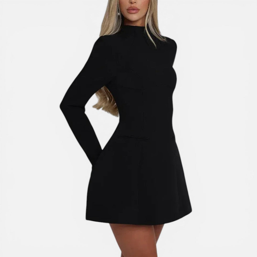 Mini dress with long sleeves and open back