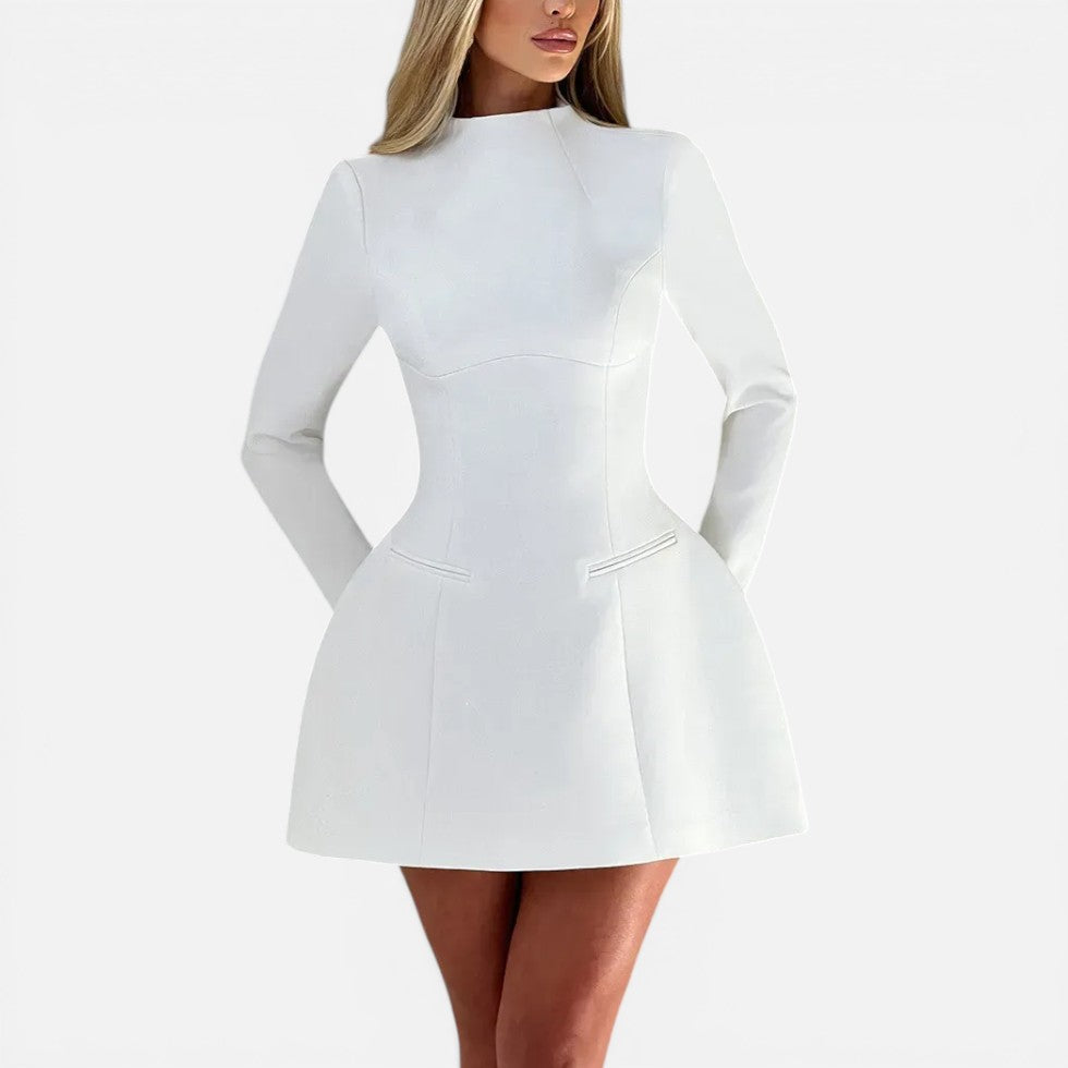 Mini dress with long sleeves and open back
