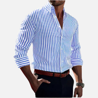 Men's shirt with stripes and button placket