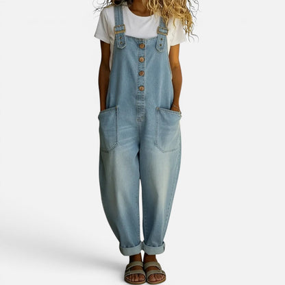 Women's wide-cut denim jumpsuit with pockets