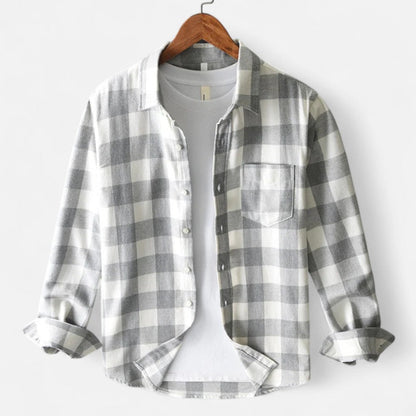 Checked flannel long-sleeved shirt