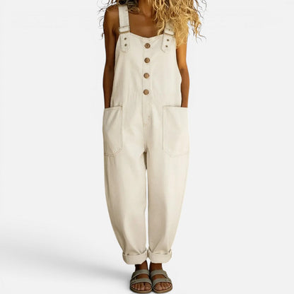 Women's wide-cut denim jumpsuit with pockets