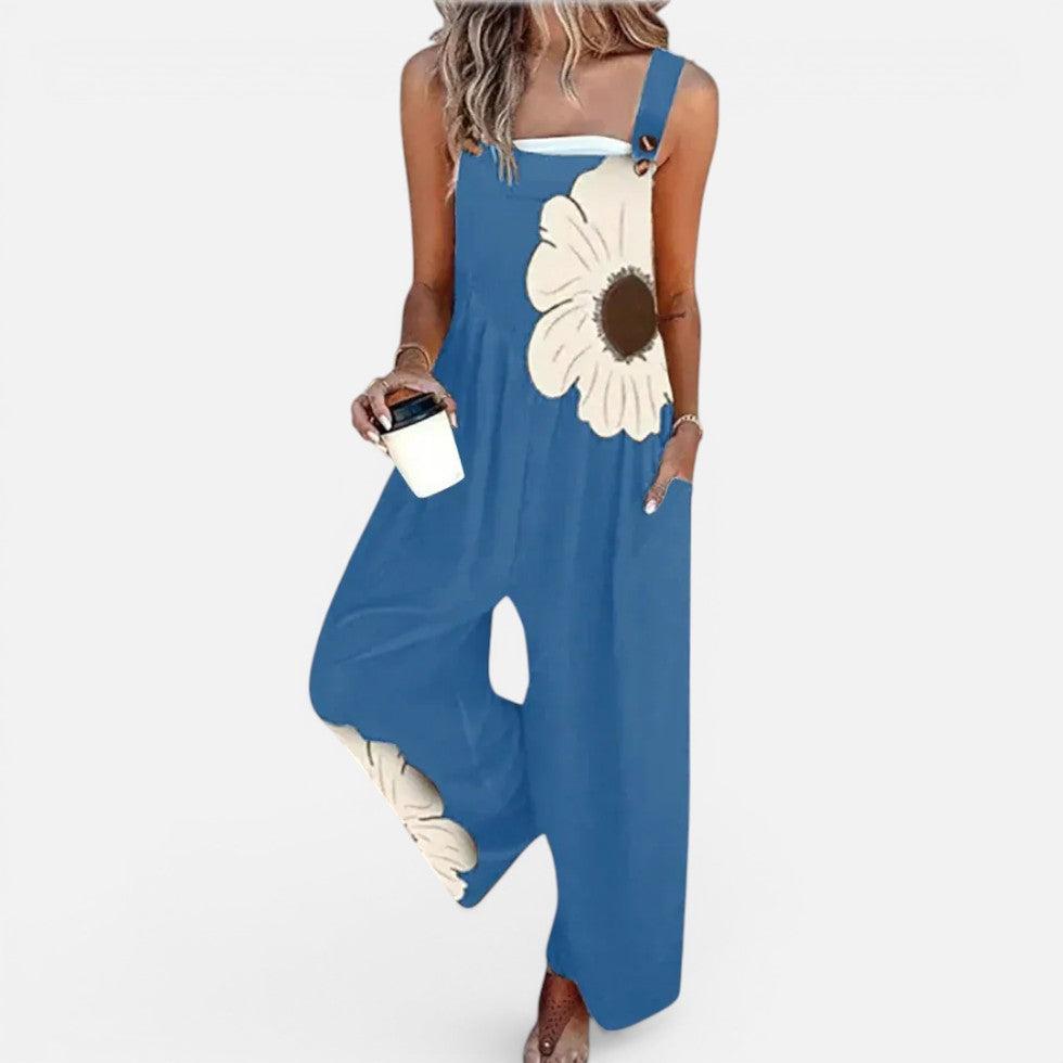 Women's dungaree with floral print and wide leg
