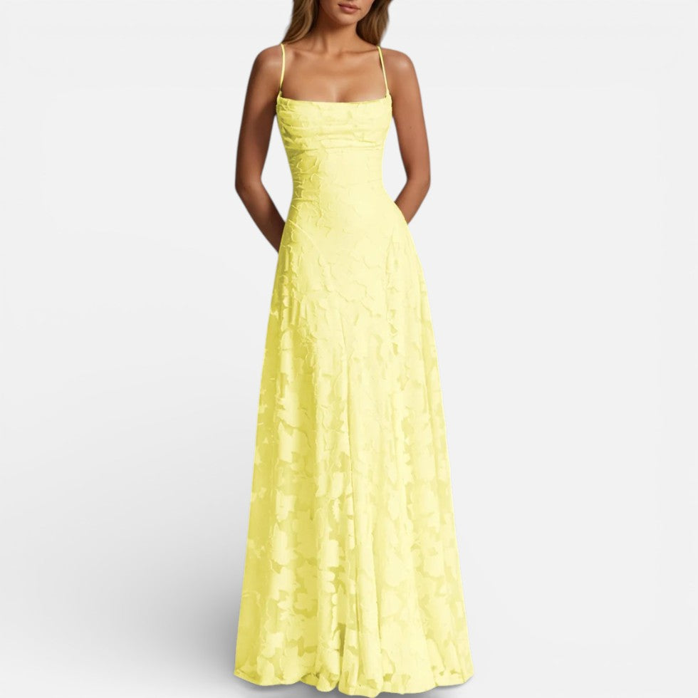 Women's maxi dress with spaghetti straps and flared skirt