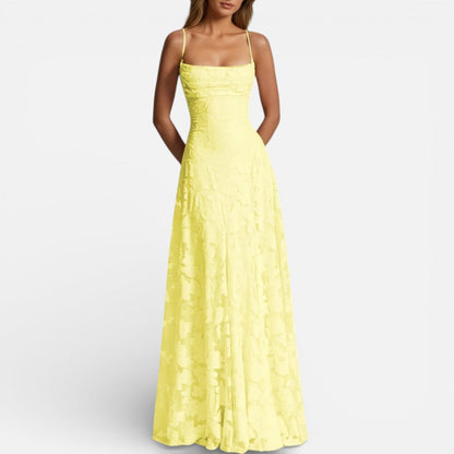 Women's maxi dress with spaghetti straps and flared skirt