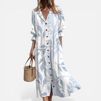 Midi dress, V-neck, long sleeves, patterned