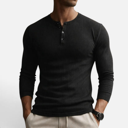 Slim fit ribbed long-sleeved shirt with button placket