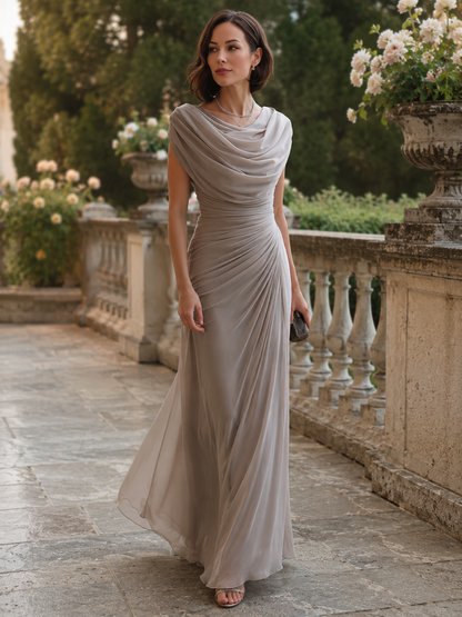 Bristol | Women's Elegant Draped Wedding Guest Maxi Dress with Cowl Neckline