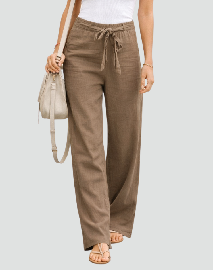 Women's Linen Wide Leg Trousers Drawstring Waist Summer