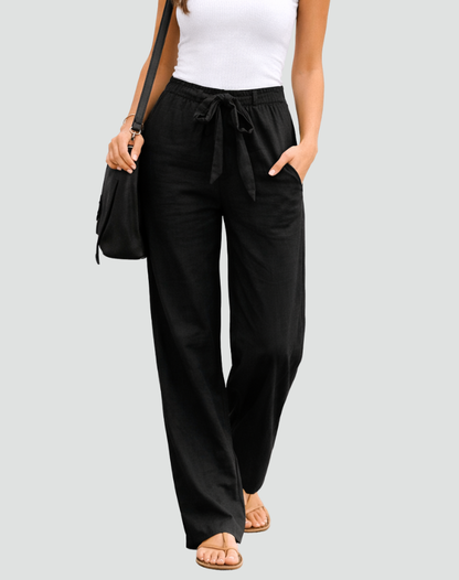Women's Linen Wide Leg Trousers Drawstring Waist Summer