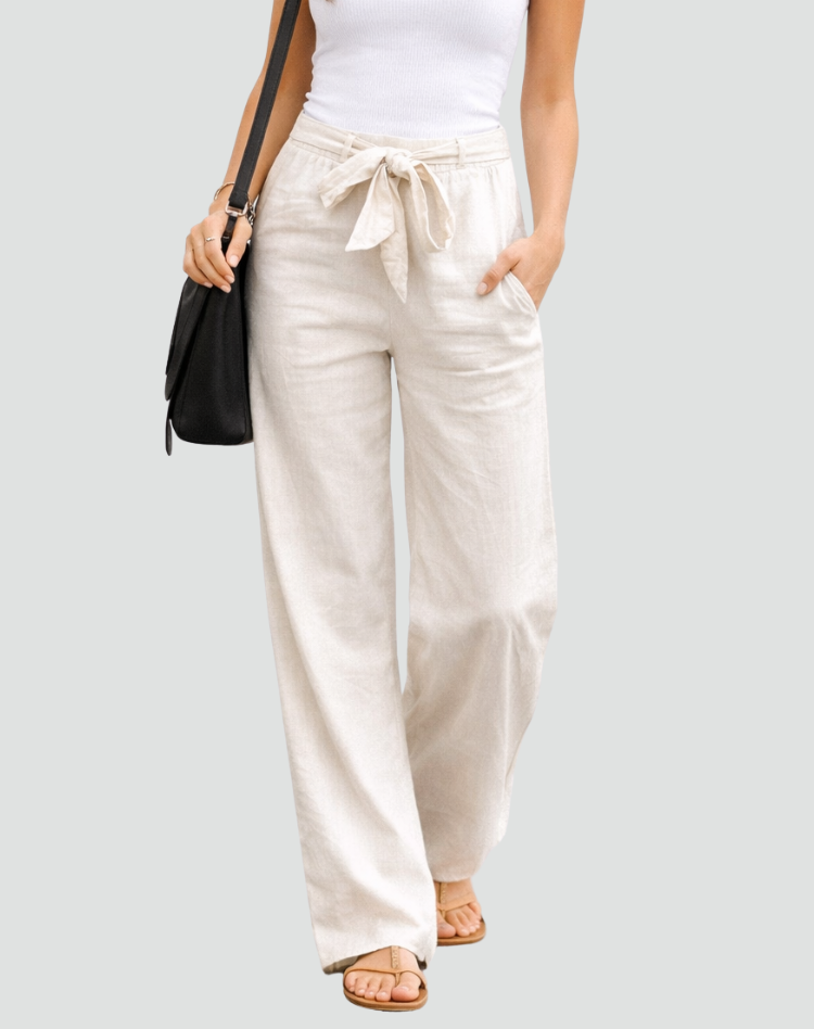 Women's Linen Wide Leg Trousers Drawstring Waist Summer