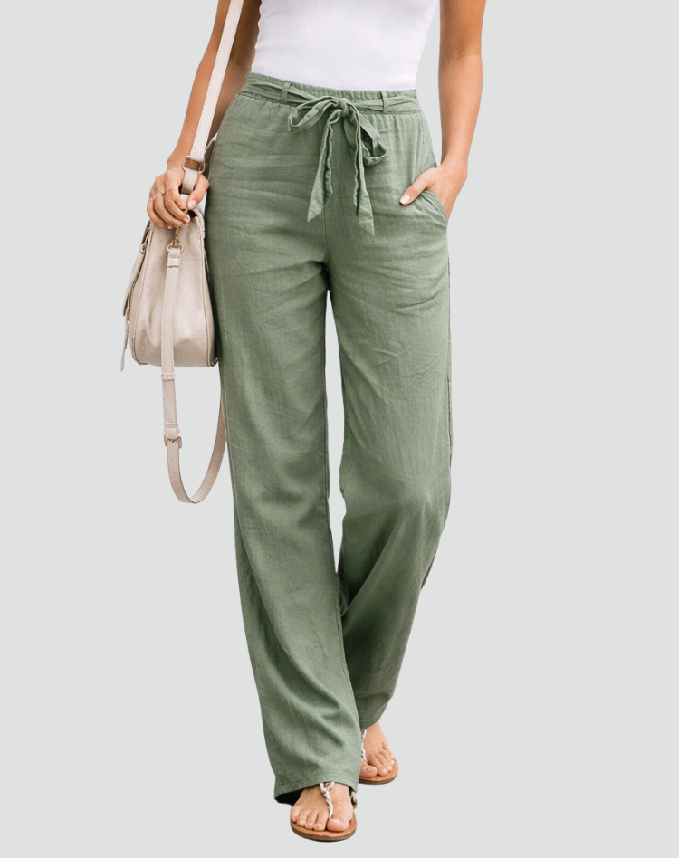 Women's Linen Wide Leg Trousers Drawstring Waist Summer