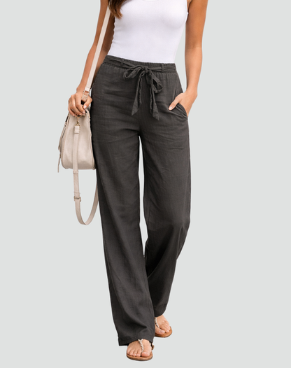 Women's Linen Wide Leg Trousers Drawstring Waist Summer
