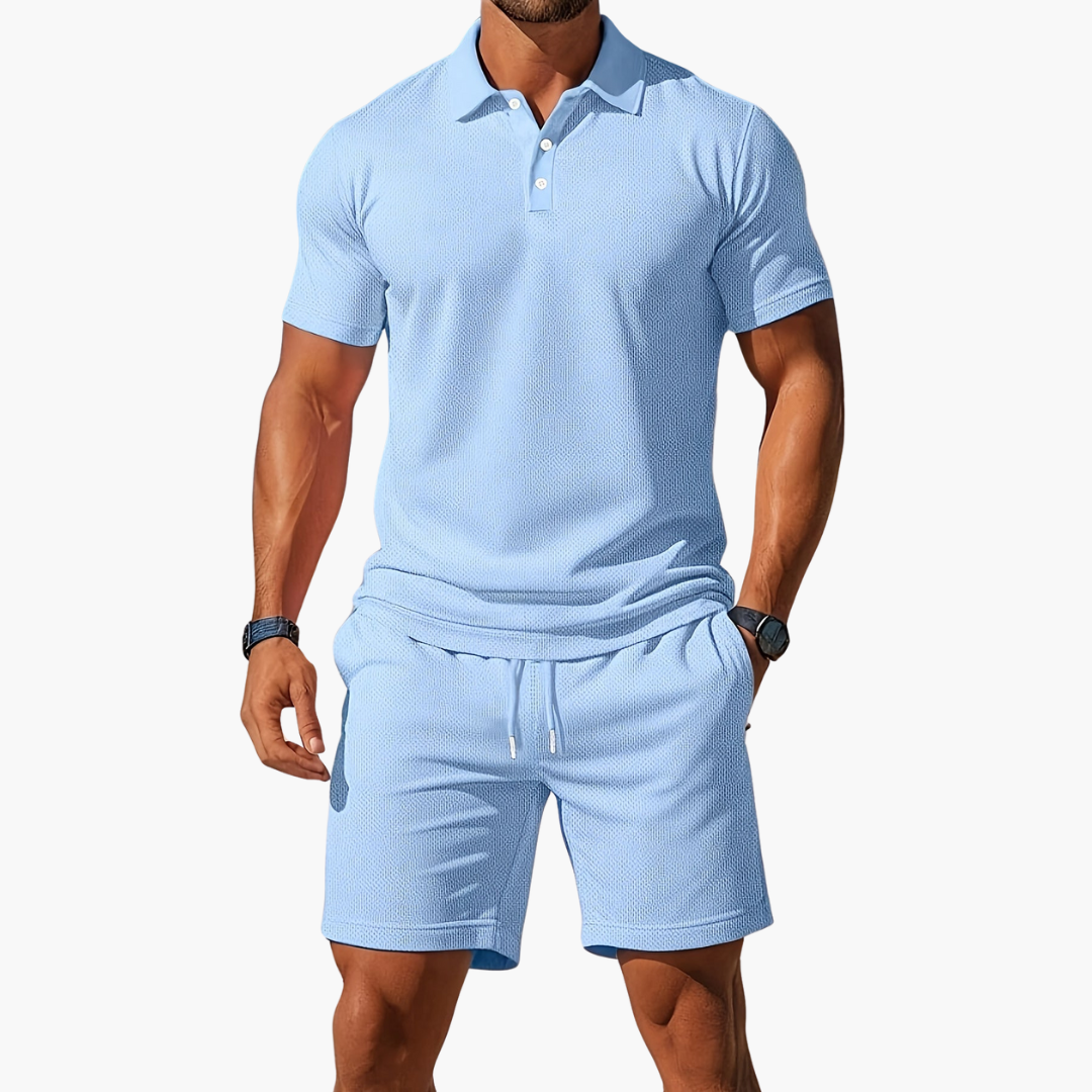 Austin | Men’s Casual Polo Two Piece Summer Set with Drawstring Shorts