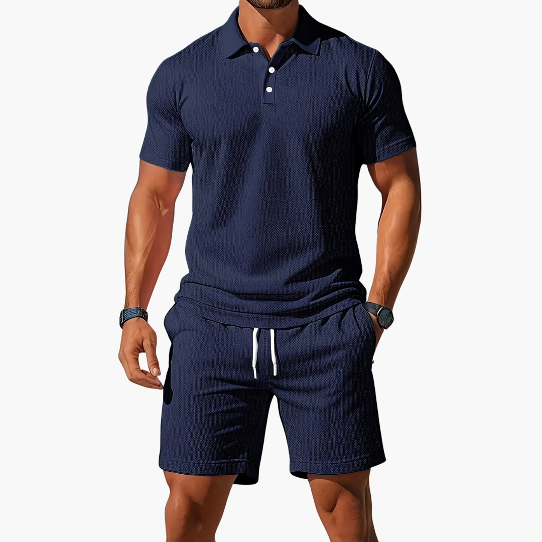 Austin | Men’s Casual Polo Two Piece Summer Set with Drawstring Shorts