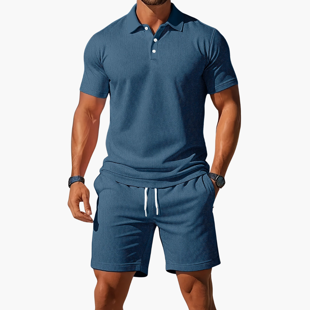 Austin | Men’s Casual Polo Two Piece Summer Set with Drawstring Shorts