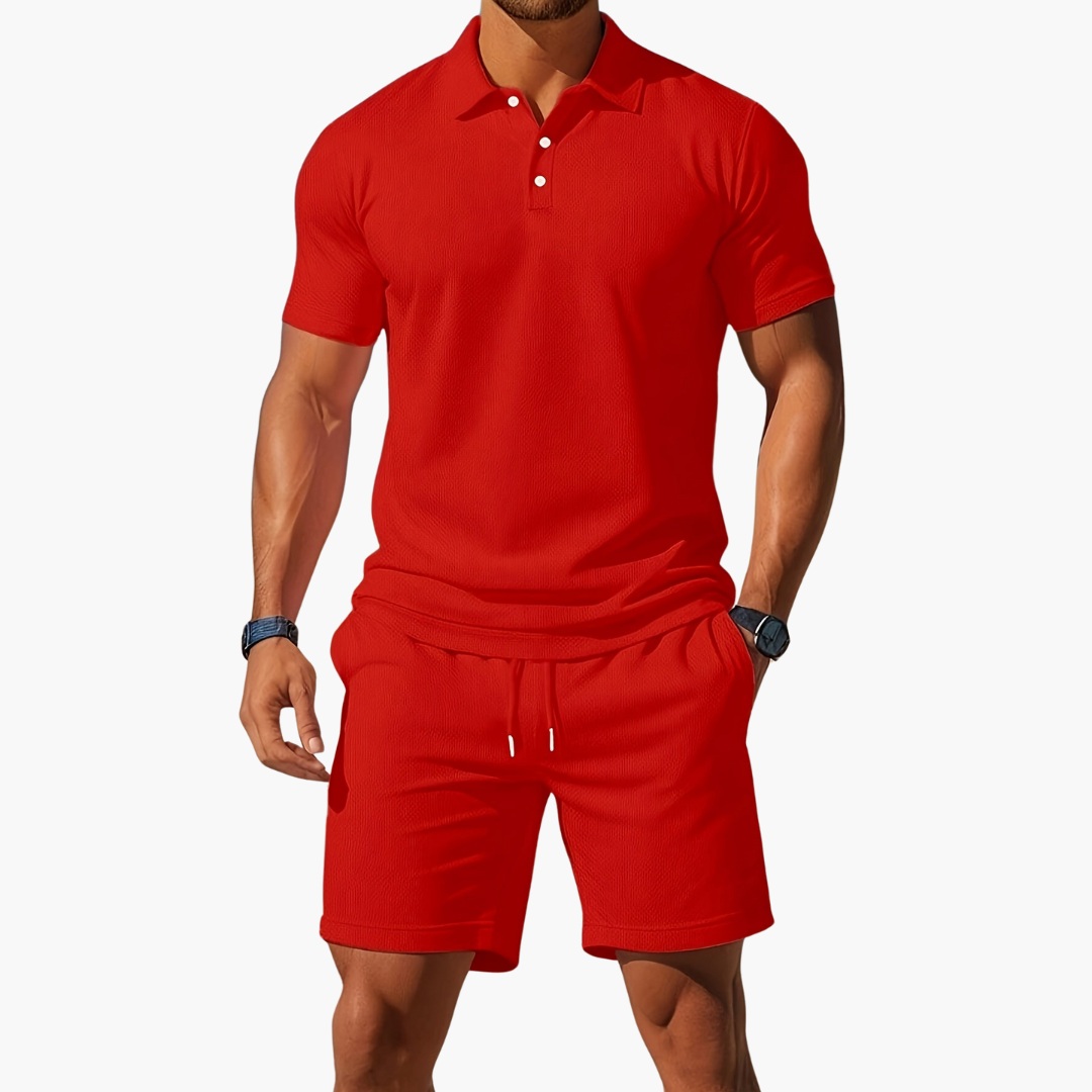 Austin | Men’s Casual Polo Two Piece Summer Set with Drawstring Shorts