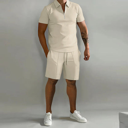 Connor | Men’s Casual Summer Zip Polo Two Piece Set with Half-Zip Collar