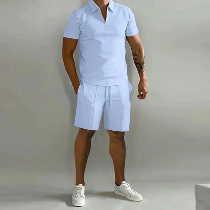 Connor | Men’s Casual Summer Zip Polo Two Piece Set with Half-Zip Collar