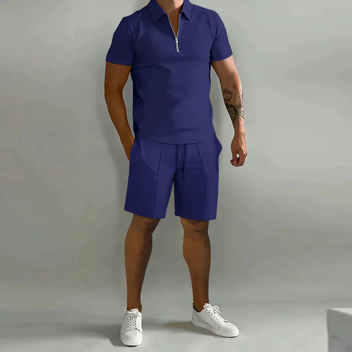 Connor | Men’s Casual Summer Zip Polo Two Piece Set with Half-Zip Collar