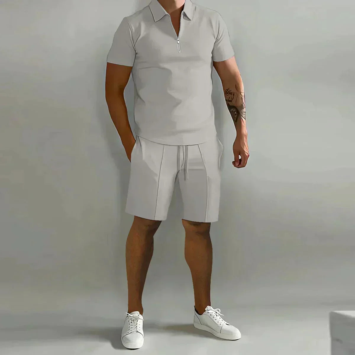 Connor | Men’s Casual Summer Zip Polo Two Piece Set with Half-Zip Collar