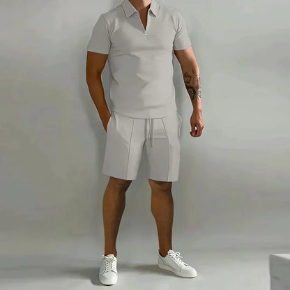 Connor | Men’s Casual Summer Zip Polo Two Piece Set with Half-Zip Collar