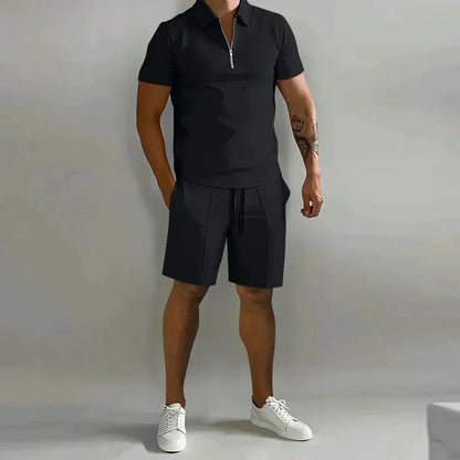 Connor | Men’s Casual Summer Zip Polo Two Piece Set with Half-Zip Collar
