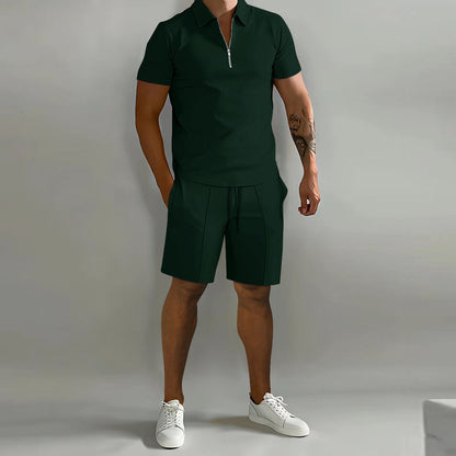 Connor | Men’s Casual Summer Zip Polo Two Piece Set with Half-Zip Collar