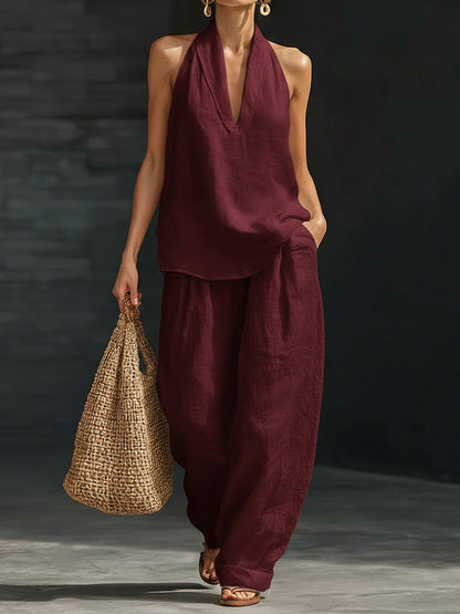 Mira | Women's Casual Two-Piece Set with Halter Neckline