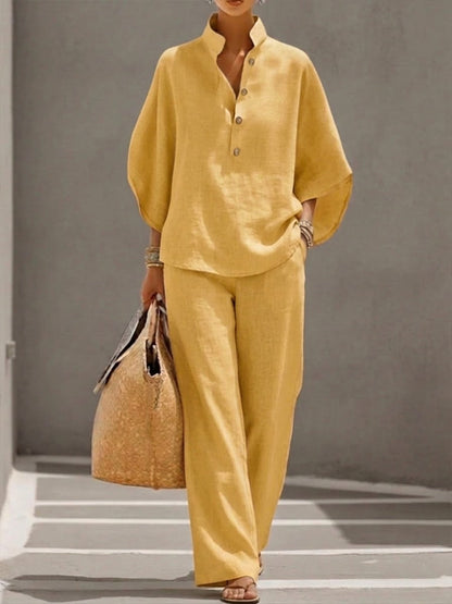 Meadow | Women's Casual Shirt and Trousers Two-Piece Set with Batwing Sleeves