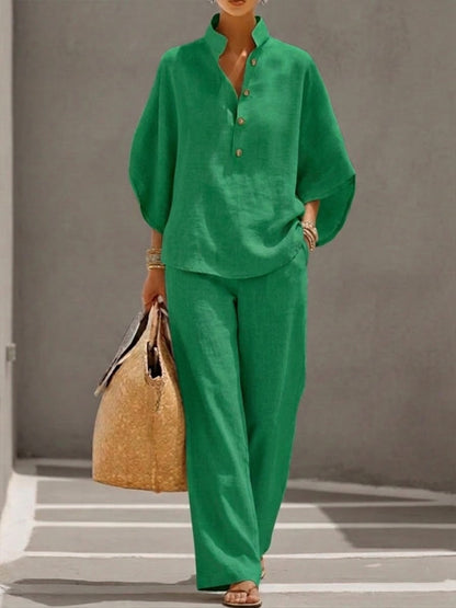 Meadow | Women's Casual Shirt and Trousers Two-Piece Set with Batwing Sleeves